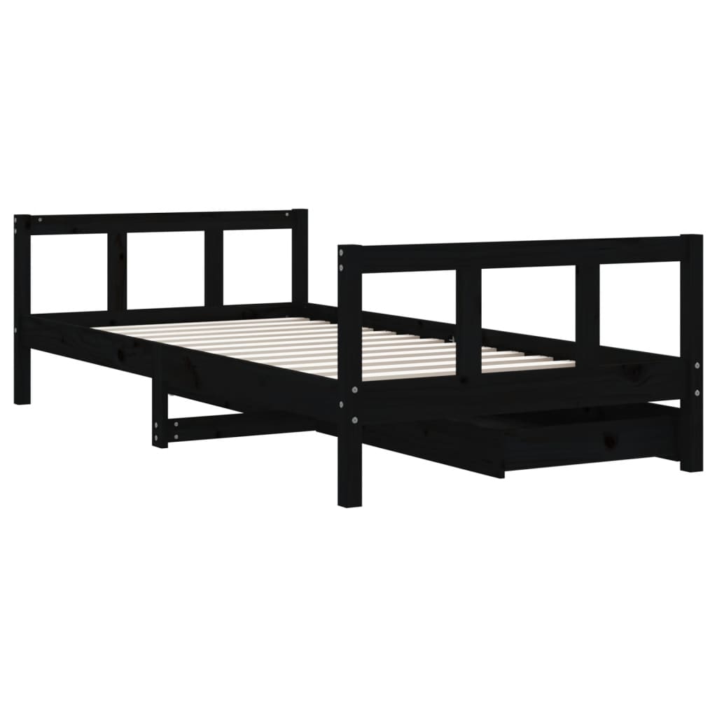 Children's bed frame with drawers, black, 90x190cm, pine