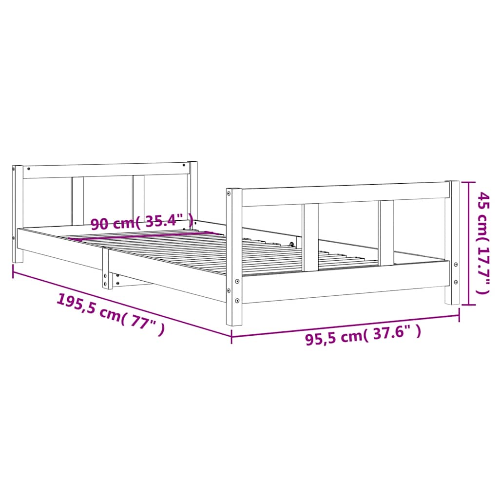 Children's bed frame, white, 90x190cm, solid pine