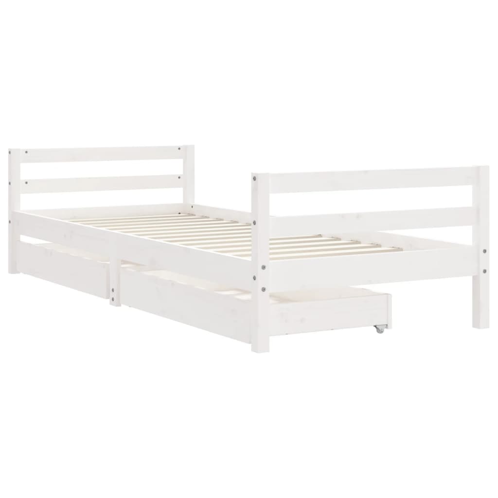 Children's bed frame with drawers, white, 80x200cm, pine