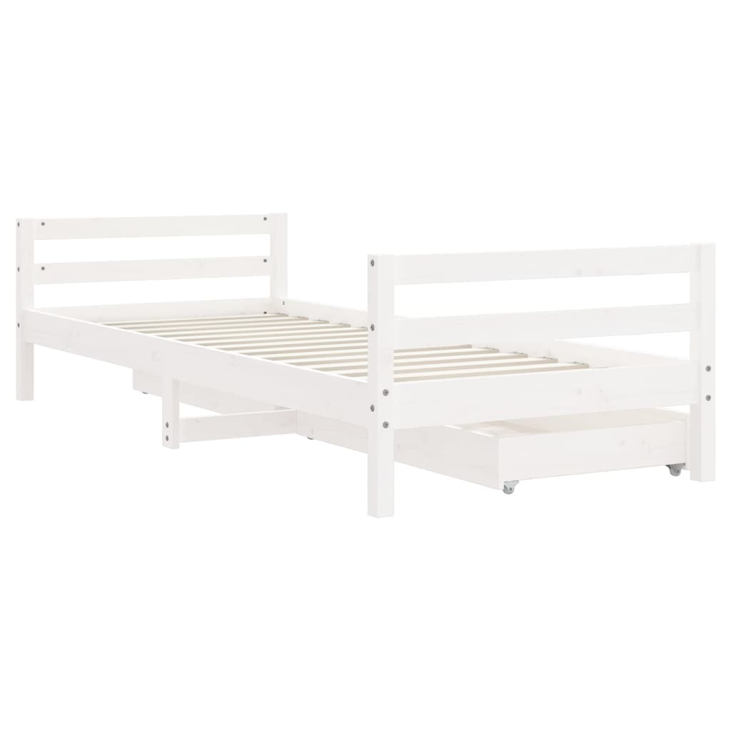 Children's bed frame with drawers, white, 80x200cm, pine