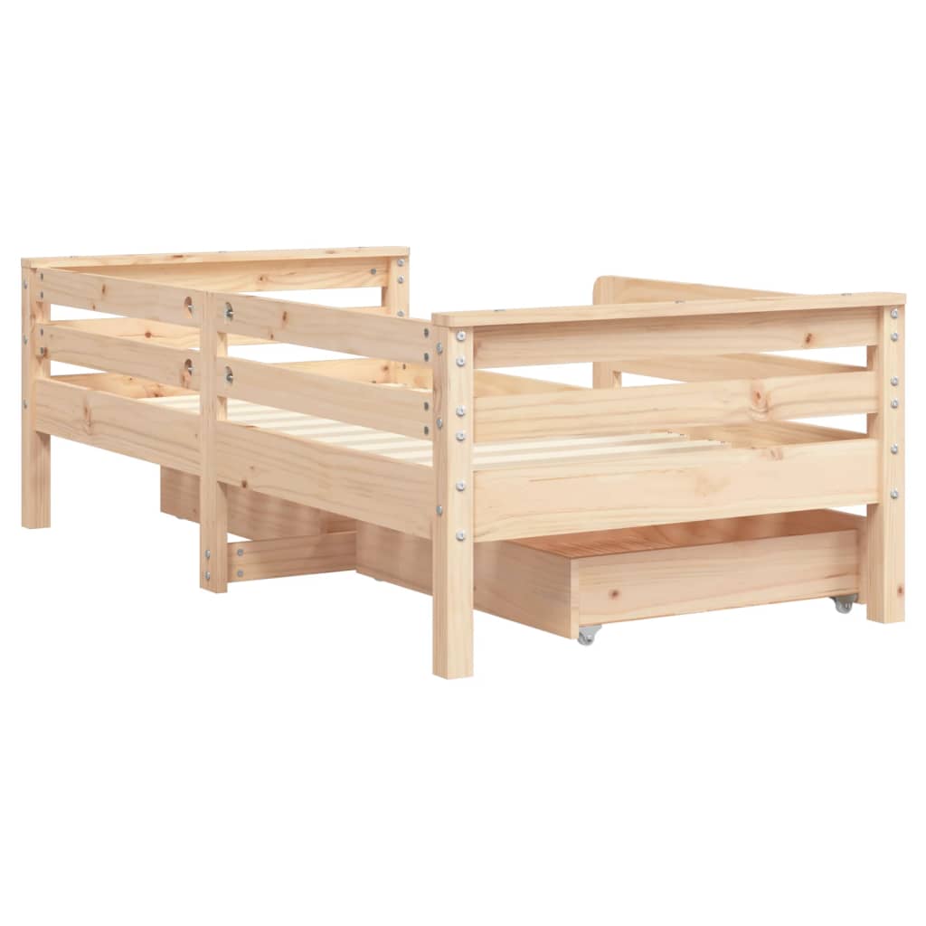 Children's bed frame with drawers, 70x140cm, solid pine