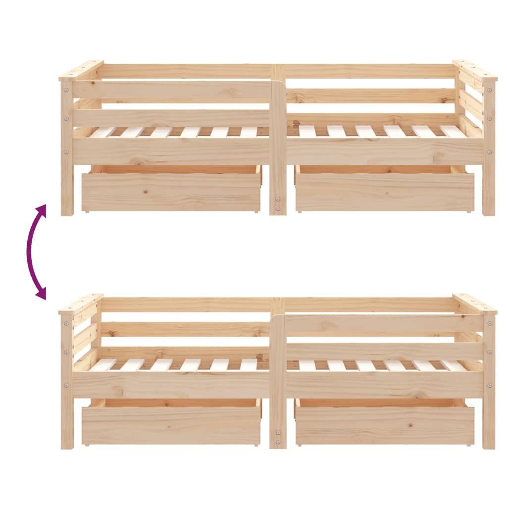 Children's bed frame with drawers, 70x140cm, solid pine