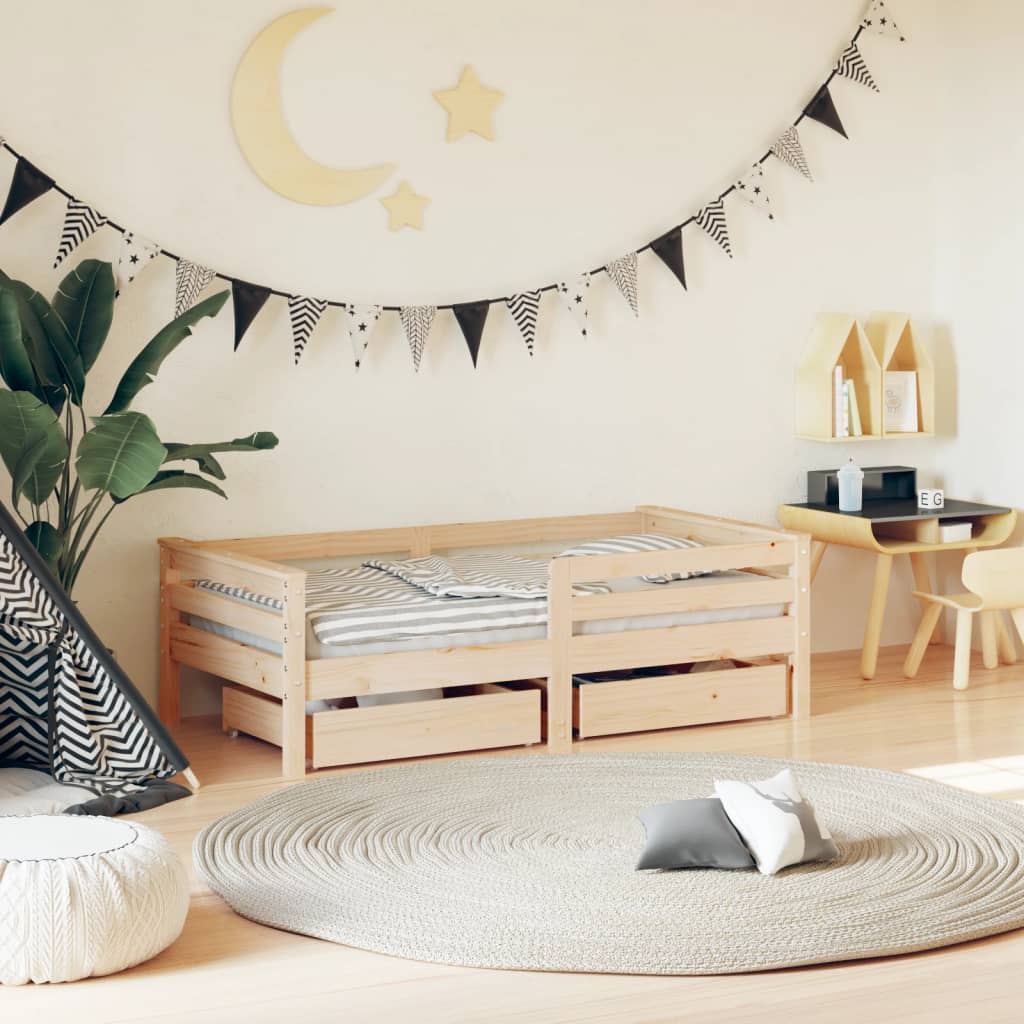 Children's bed frame with drawers, 70x140cm, solid pine