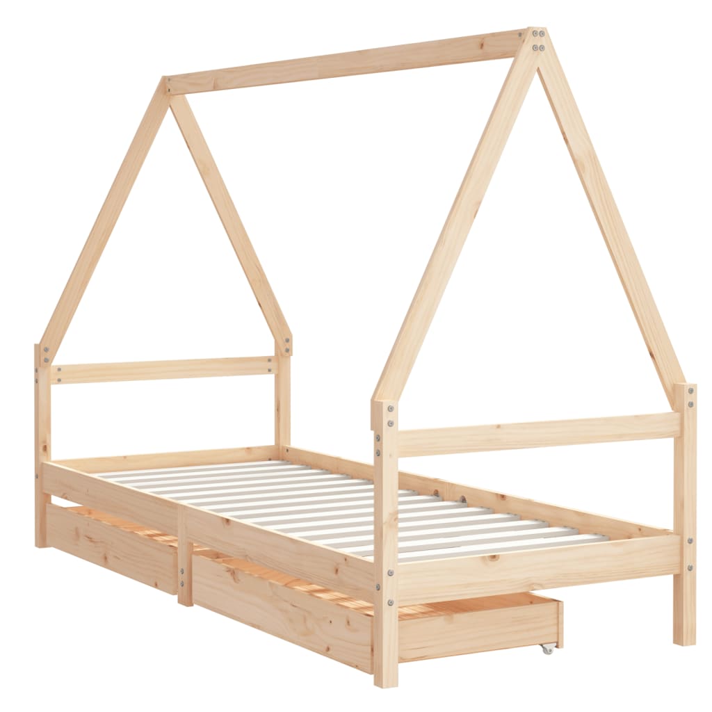 Children's bed frame with drawers, 80x200cm, solid pine