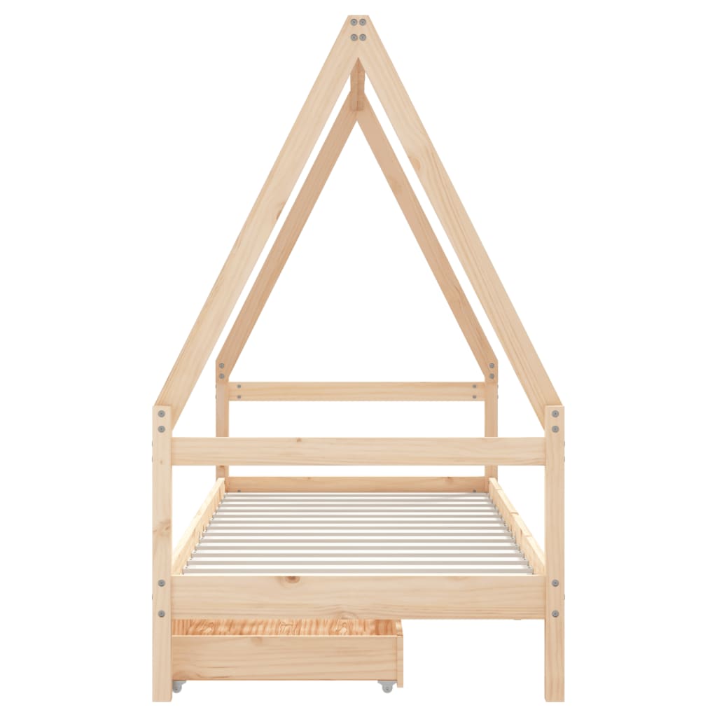 Children's bed frame with drawers, 80x200cm, solid pine