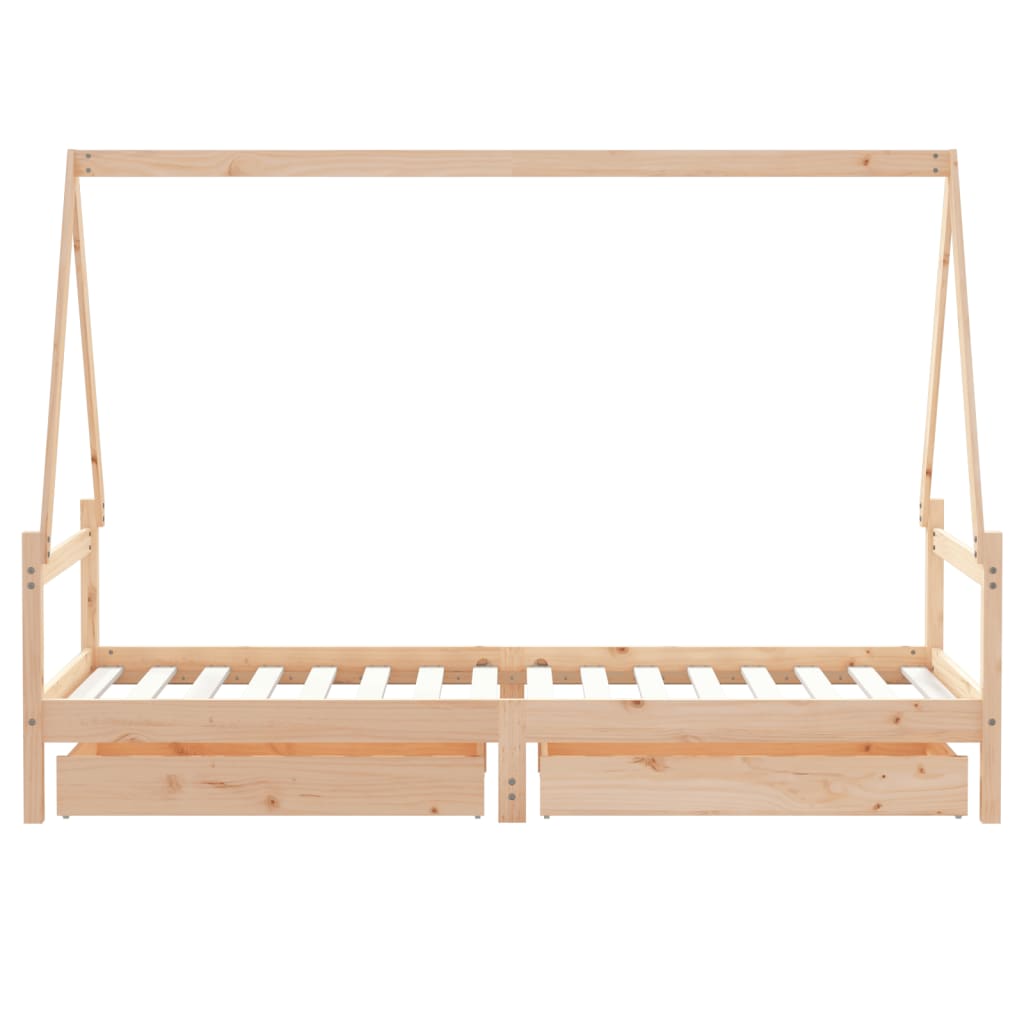 Children's bed frame with drawers, 80x200cm, solid pine