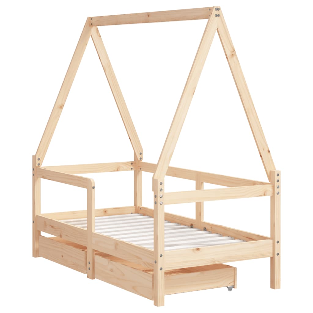 Children's bed frame with drawers, 70x140cm, solid pine