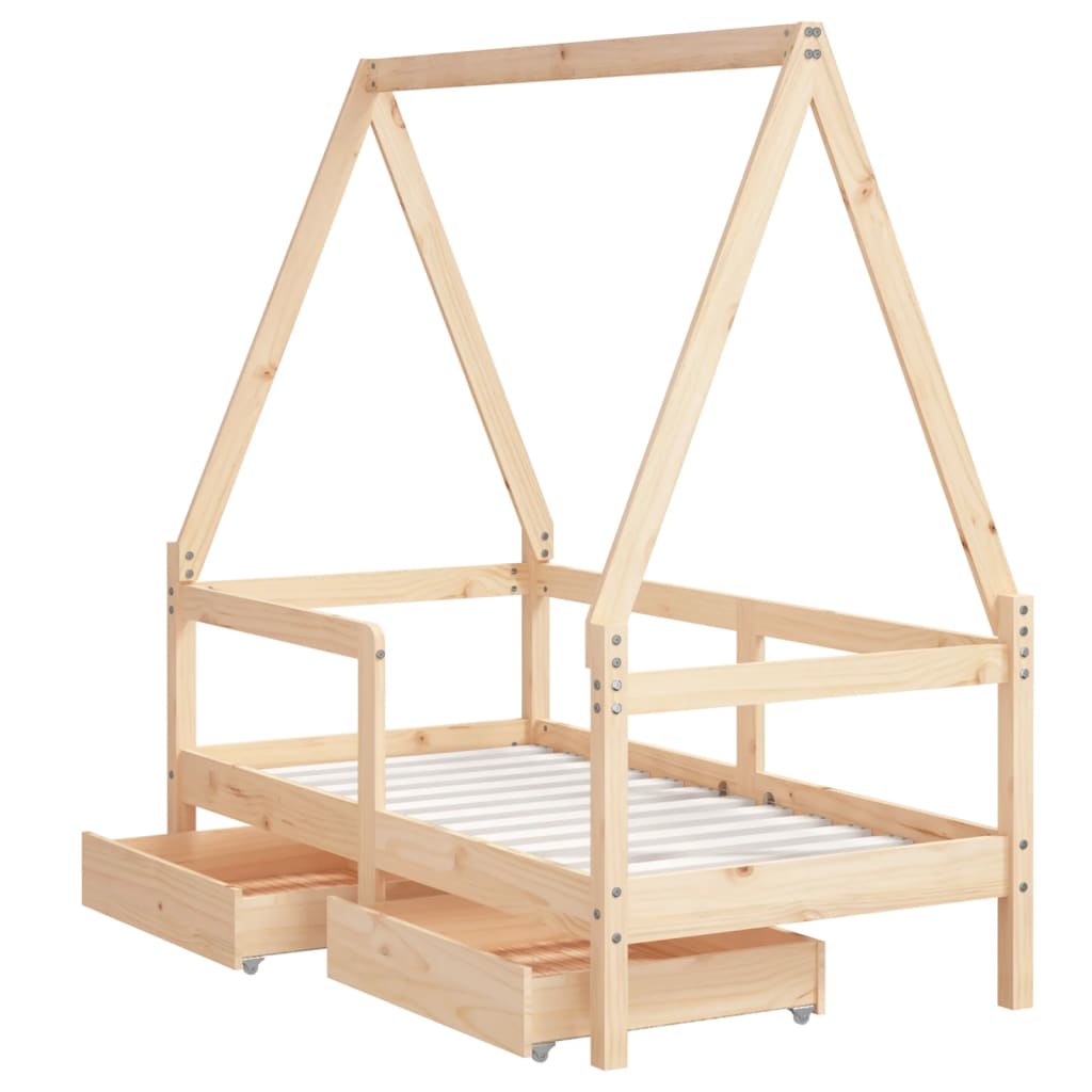 Children's bed frame with drawers, 70x140cm, solid pine