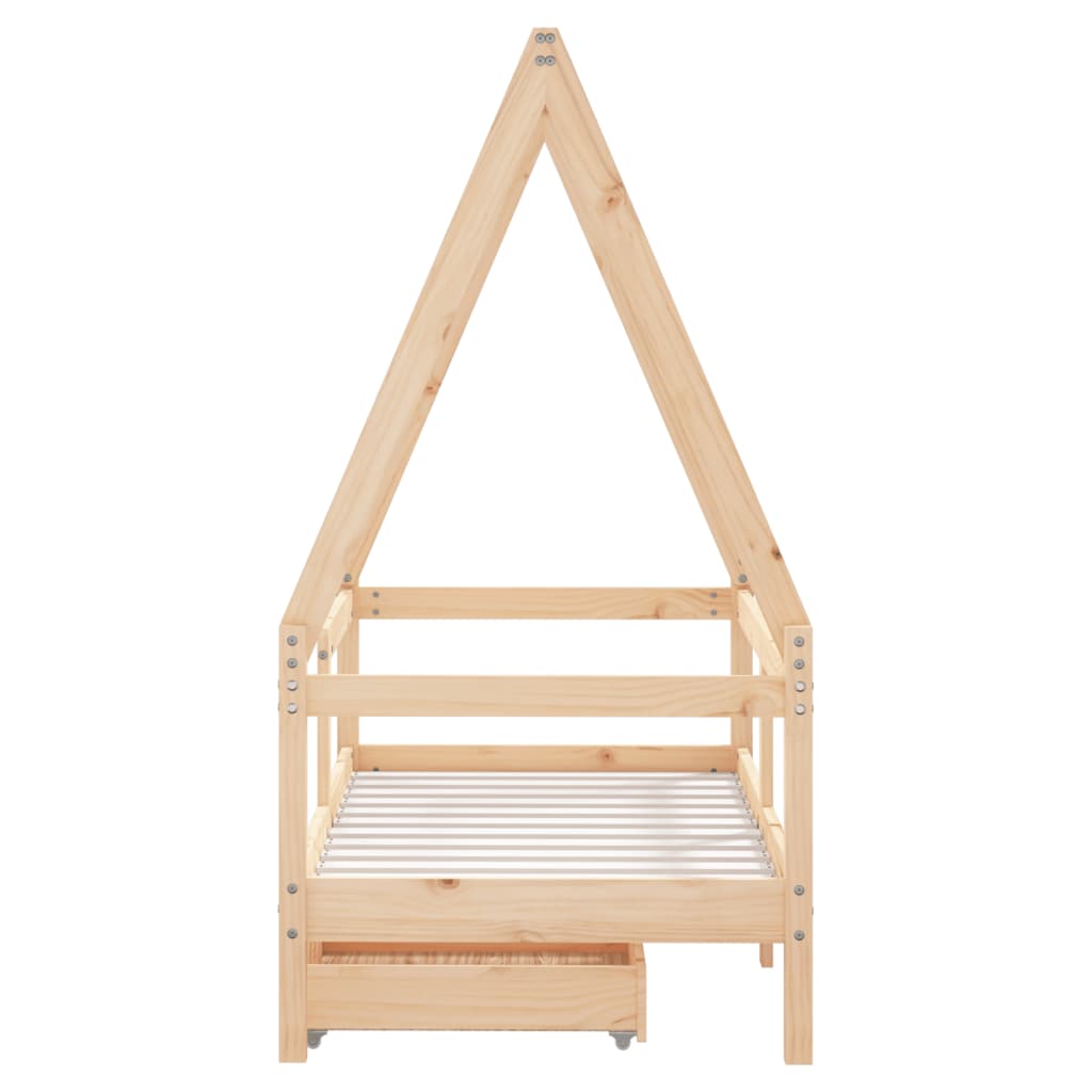 Children's bed frame with drawers, 70x140cm, solid pine