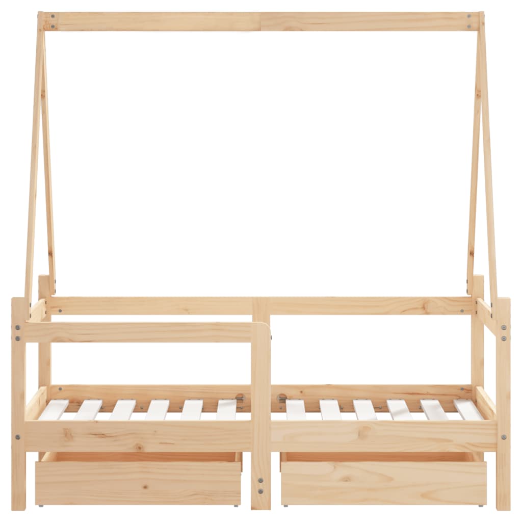 Children's bed frame with drawers, 70x140cm, solid pine