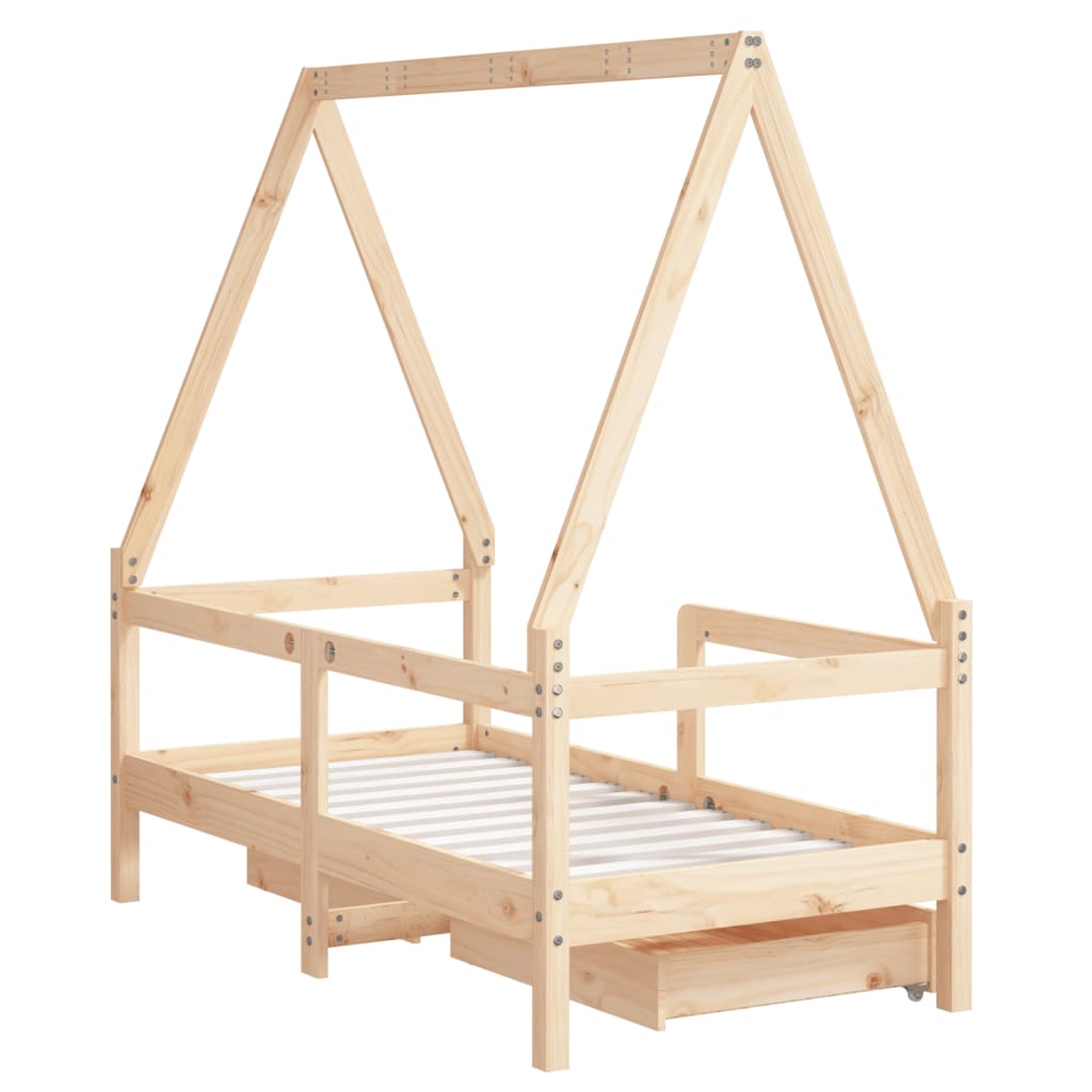 Children's bed frame with drawers, 70x140cm, solid pine