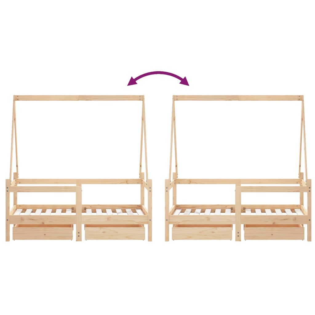 Children's bed frame with drawers, 70x140cm, solid pine