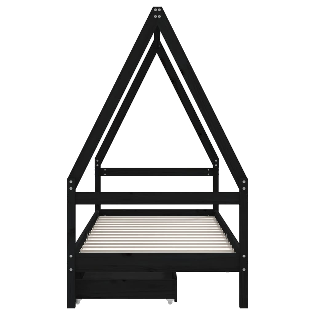 Children's bed frame with drawers, black, 90x190cm, pine