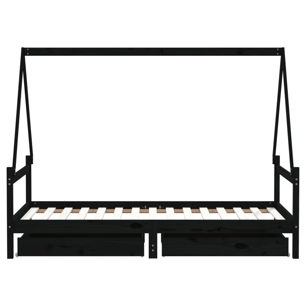 Children's bed frame with drawers, black, 90x190cm, pine