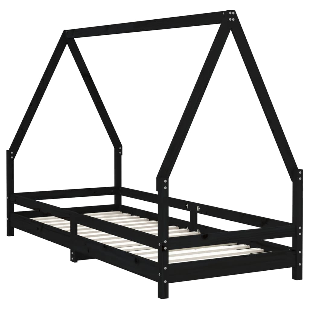 Children's bed frame, black, 80x200cm, solid pine