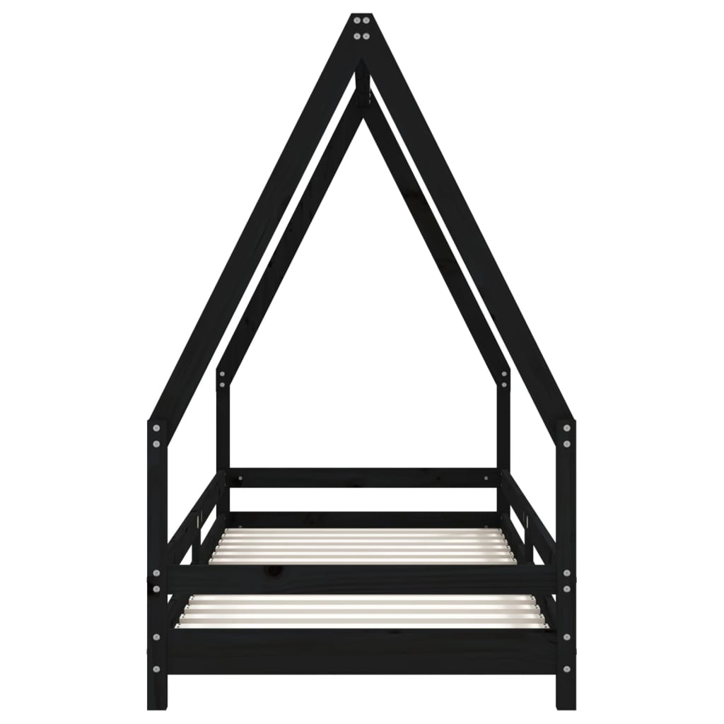 Children's bed frame, black, 80x200cm, solid pine