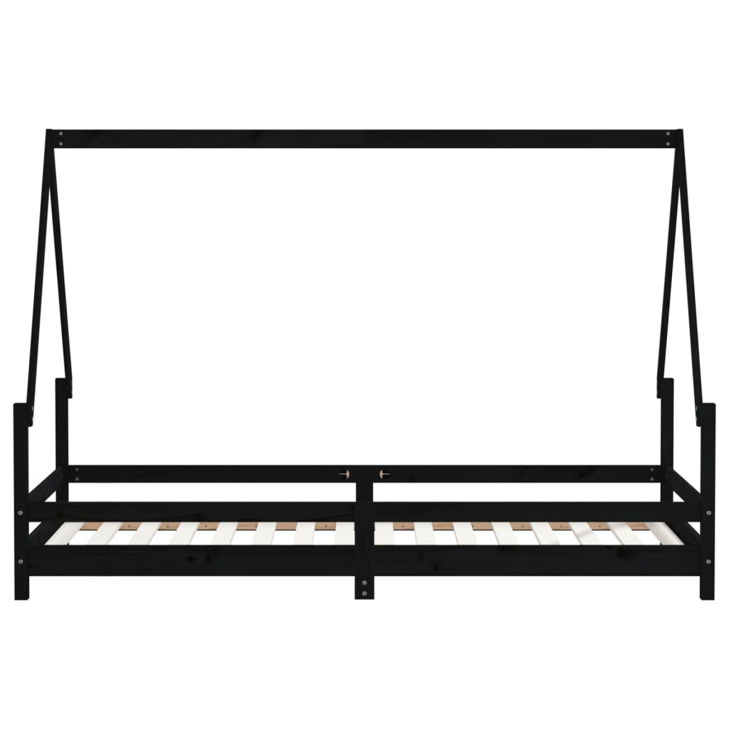 Children's bed frame, black, 80x200cm, solid pine