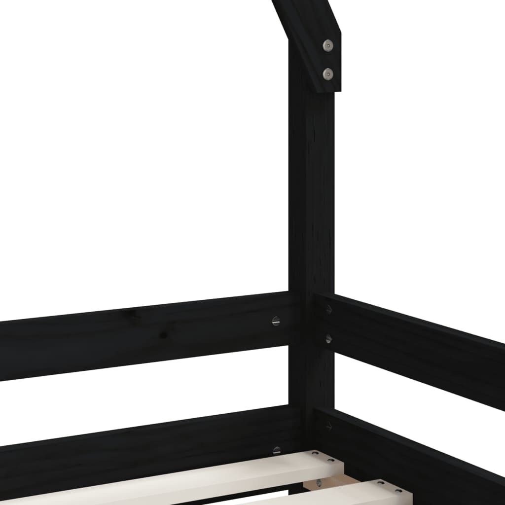 Children's bed frame, black, 80x200cm, solid pine