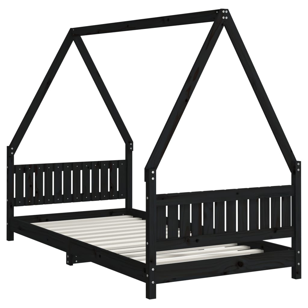 Kids' bed frame, black, 90x190cm, solid pine