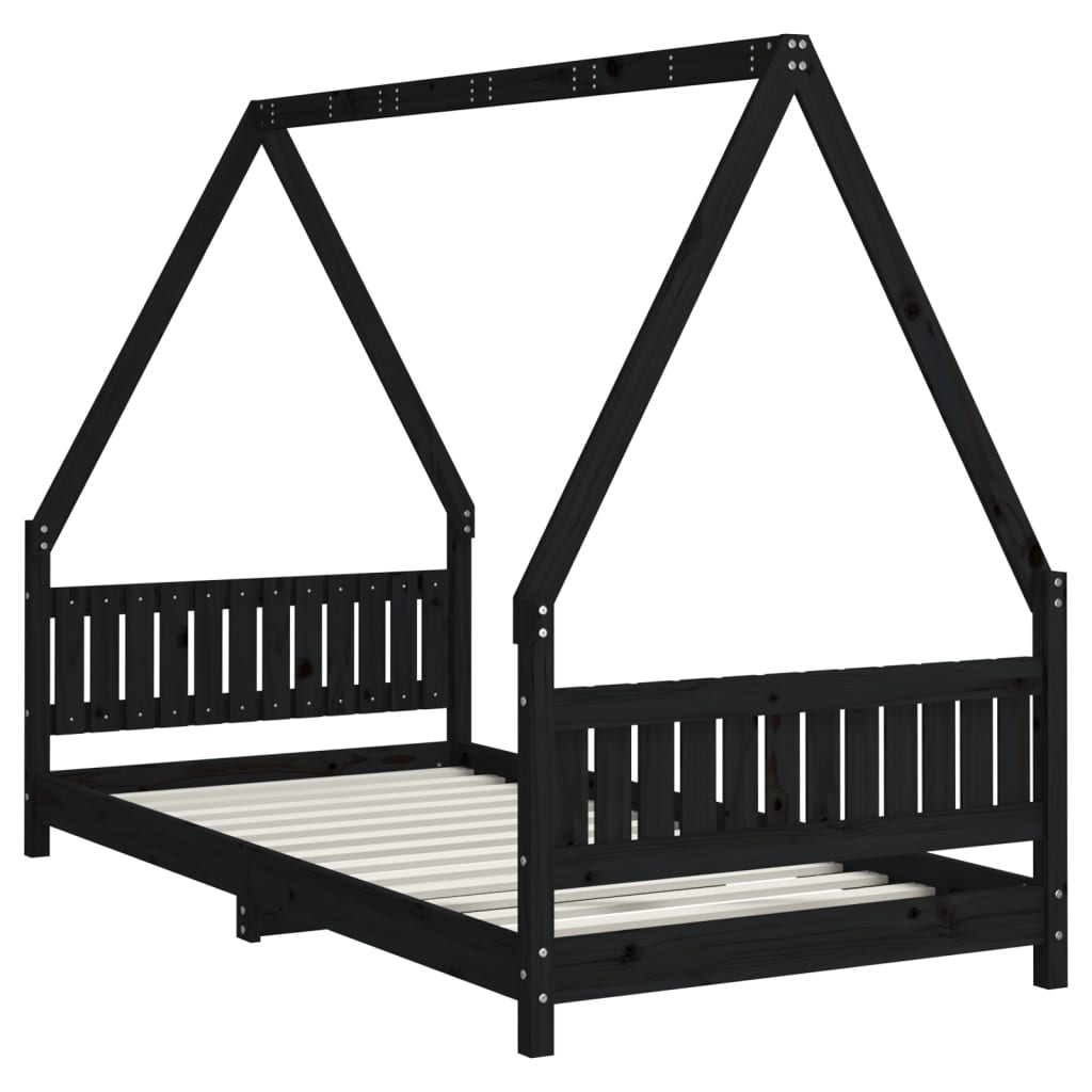 Kids' bed frame, black, 90x190cm, solid pine