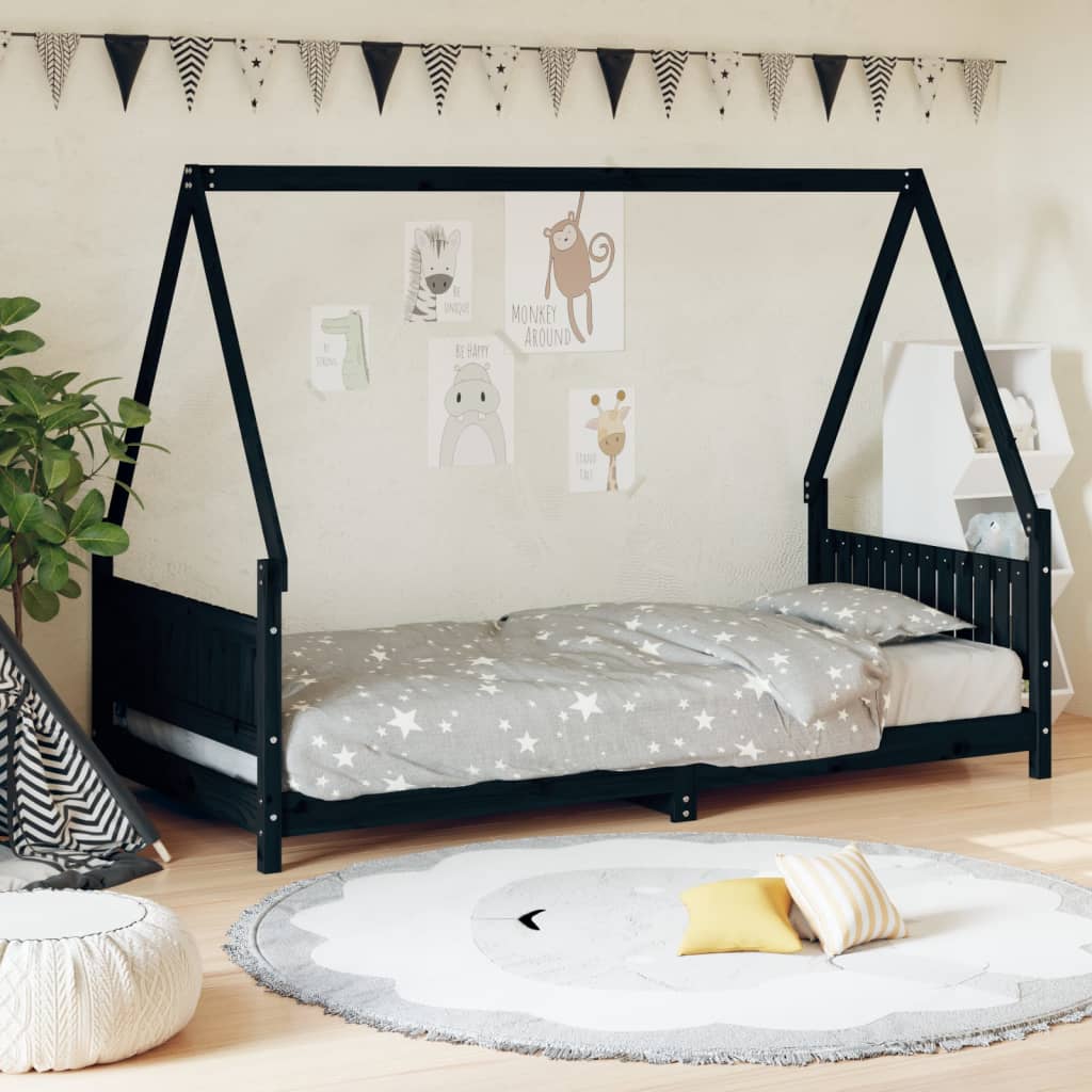 Kids' bed frame, black, 90x190cm, solid pine