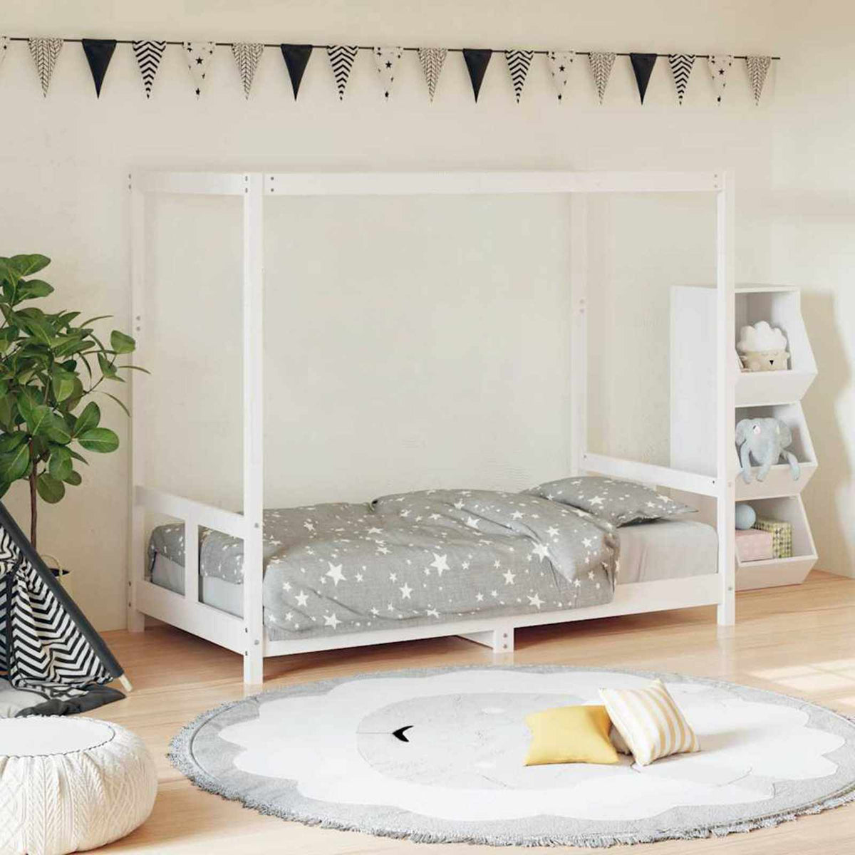 Bērnu gultas rāmis, balts, 80x160cm, priedes masīvkoks