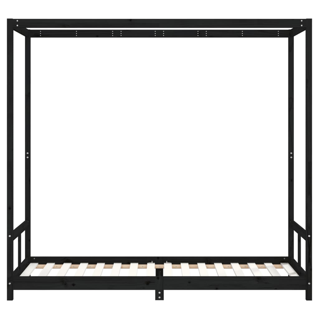 Children's bed frame, black, 80x200cm, solid pine