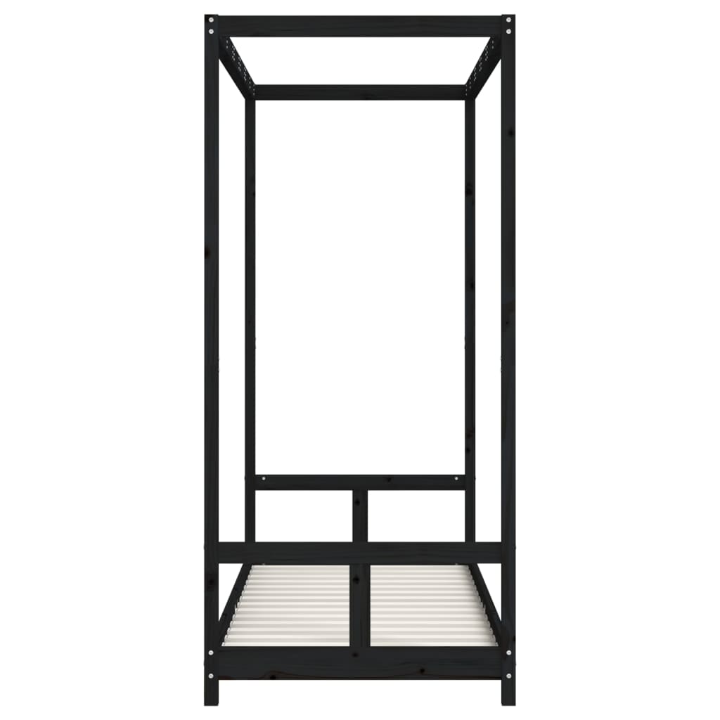 Children's bed frame, black, 80x200cm, solid pine