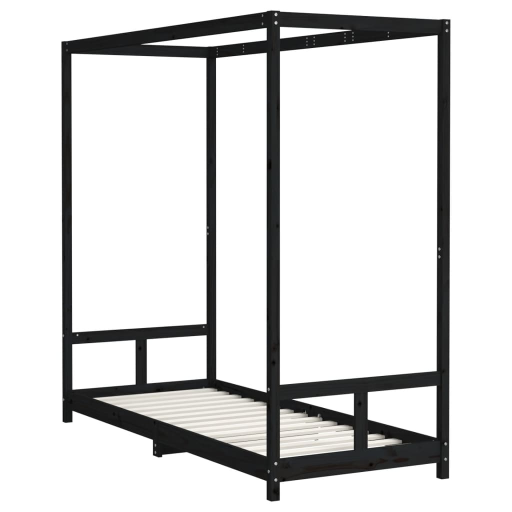Children's bed frame, black, 80x200cm, solid pine
