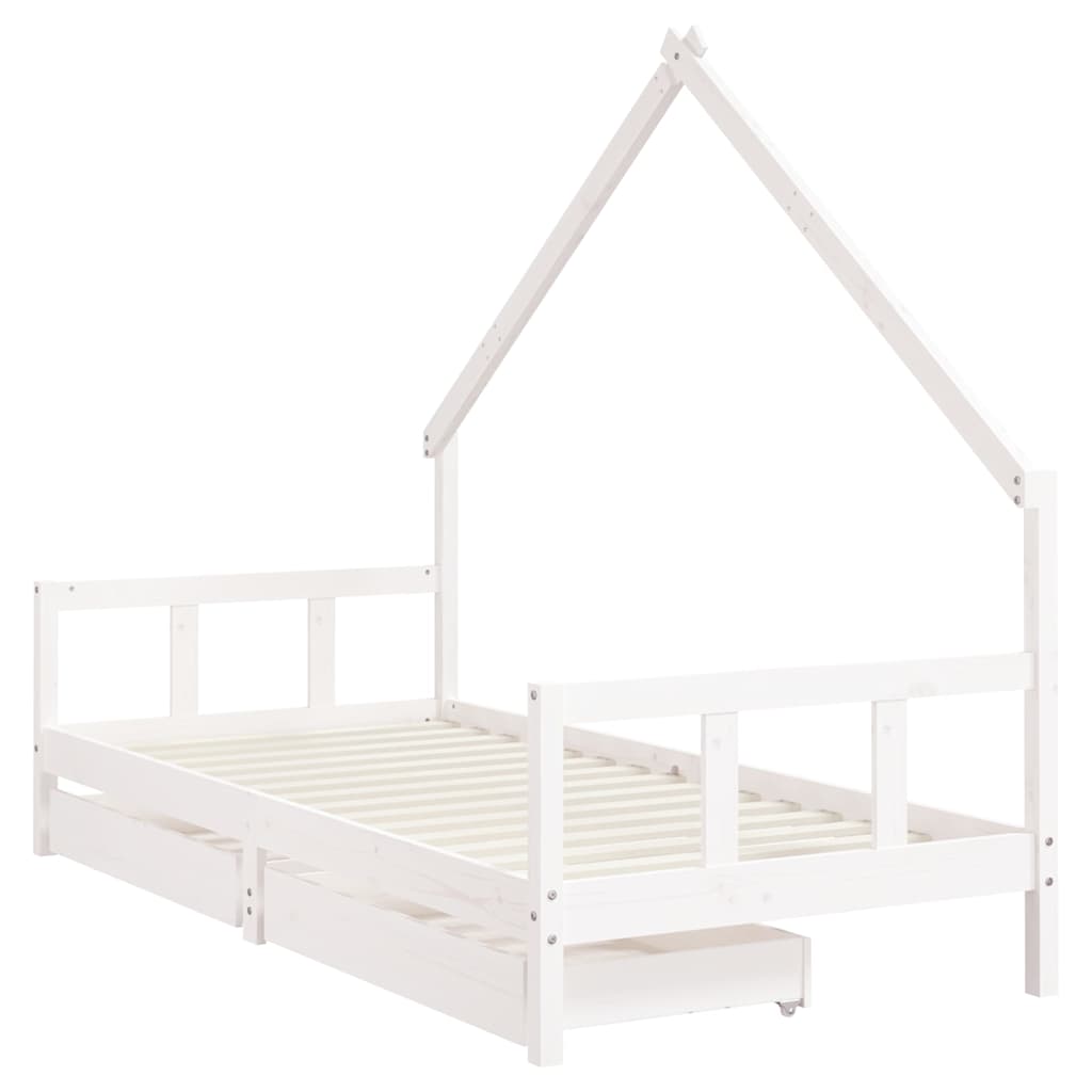 Children's bed frame with drawers, white, 90x200cm, pine