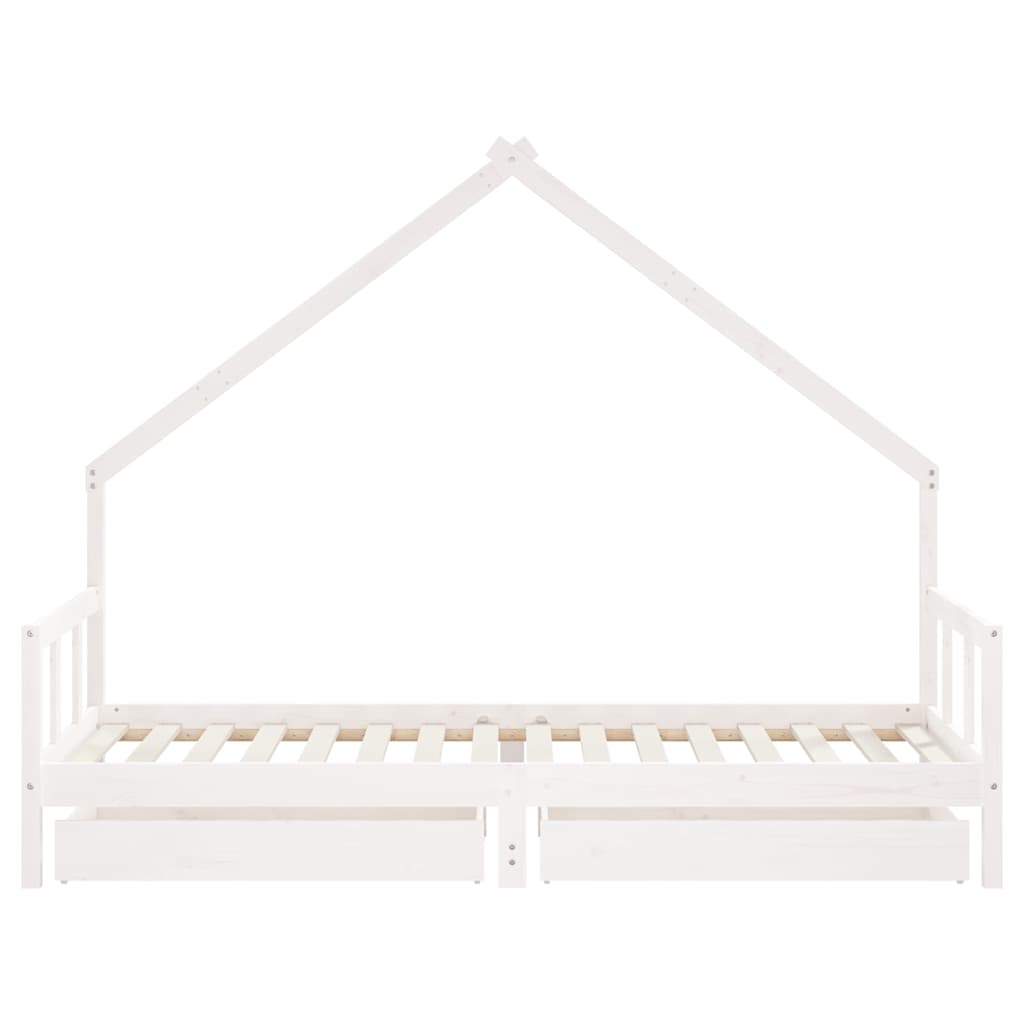 Children's bed frame with drawers, white, 90x200cm, pine