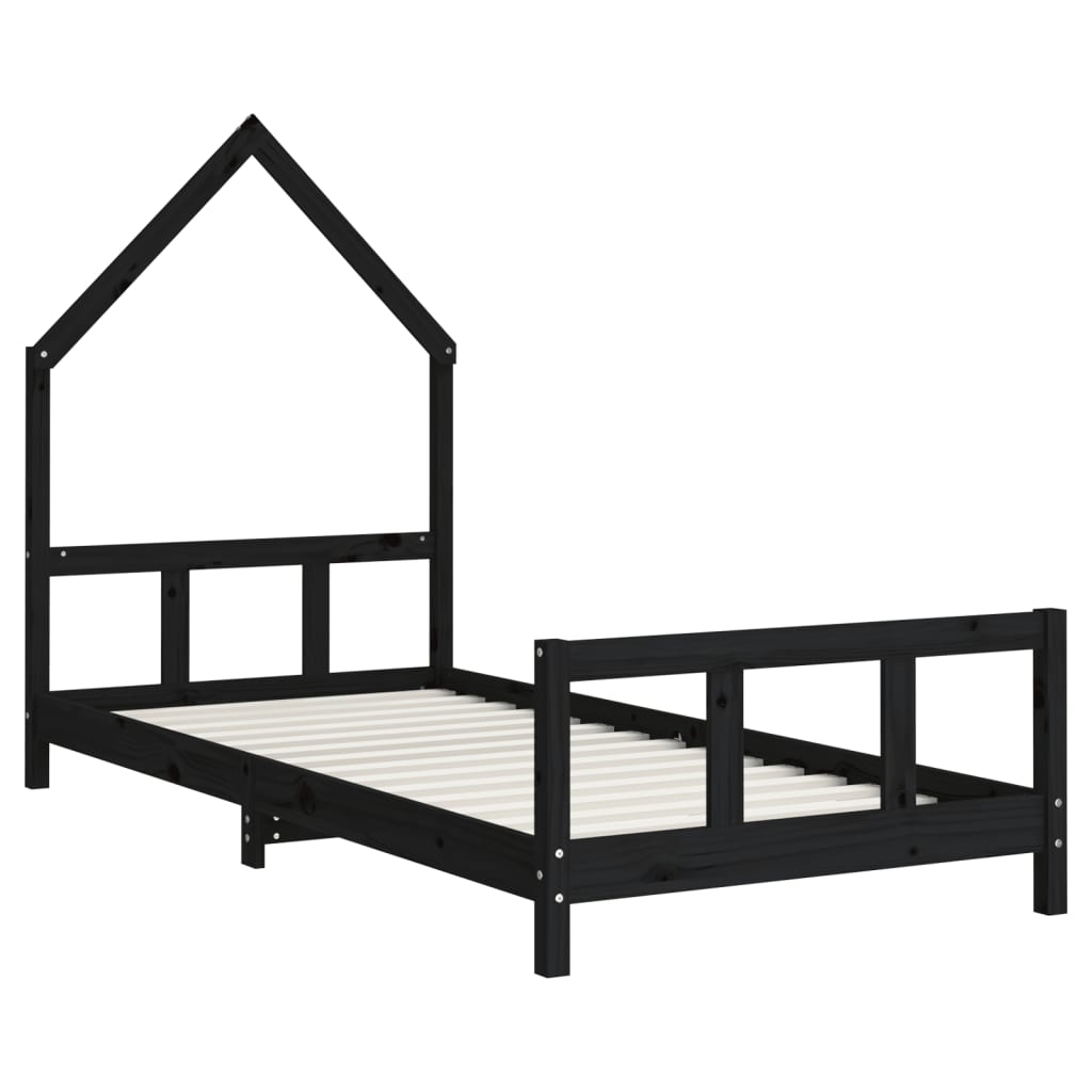 Children's bed frame, black, 90x200cm, solid pine