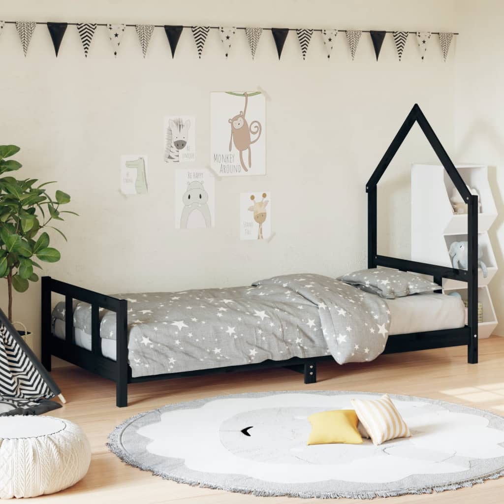 Children's bed frame, black, 90x200cm, solid pine