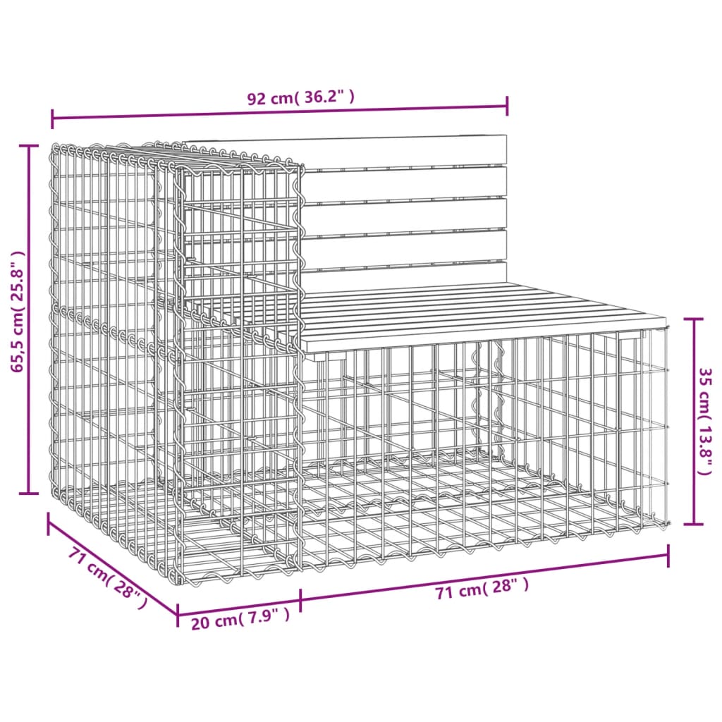 Garden bench, 92x71x65.5cm, pine, gabion design