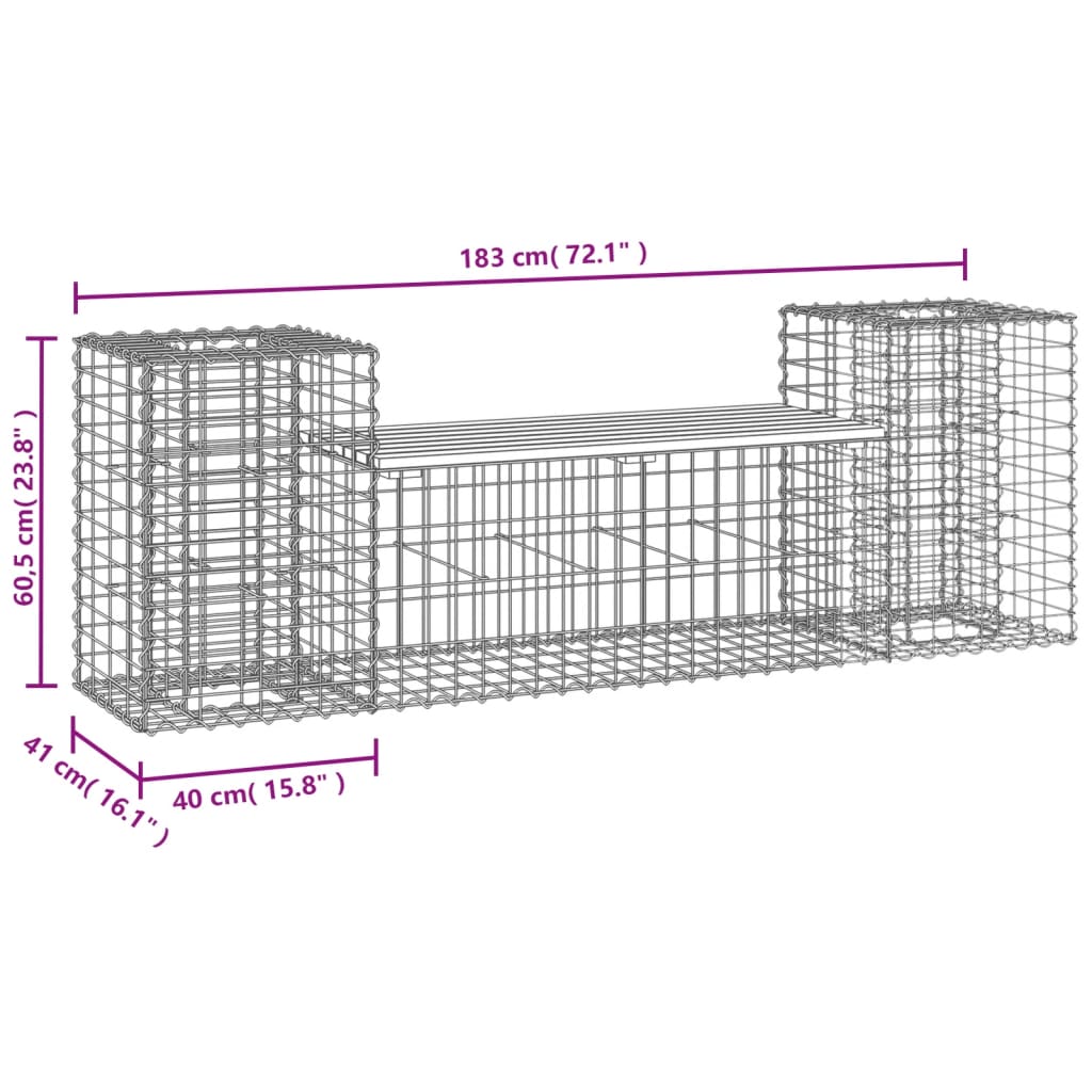 Garden bench, 183x41x60.5cm, Douglas fir, gabion design