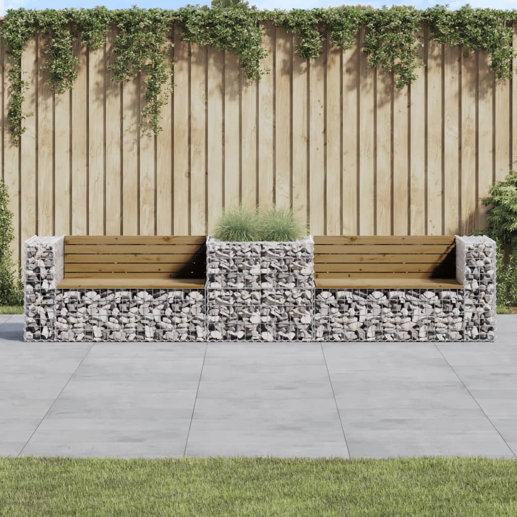Garden bench with a gabion basket, impregnated pine wood