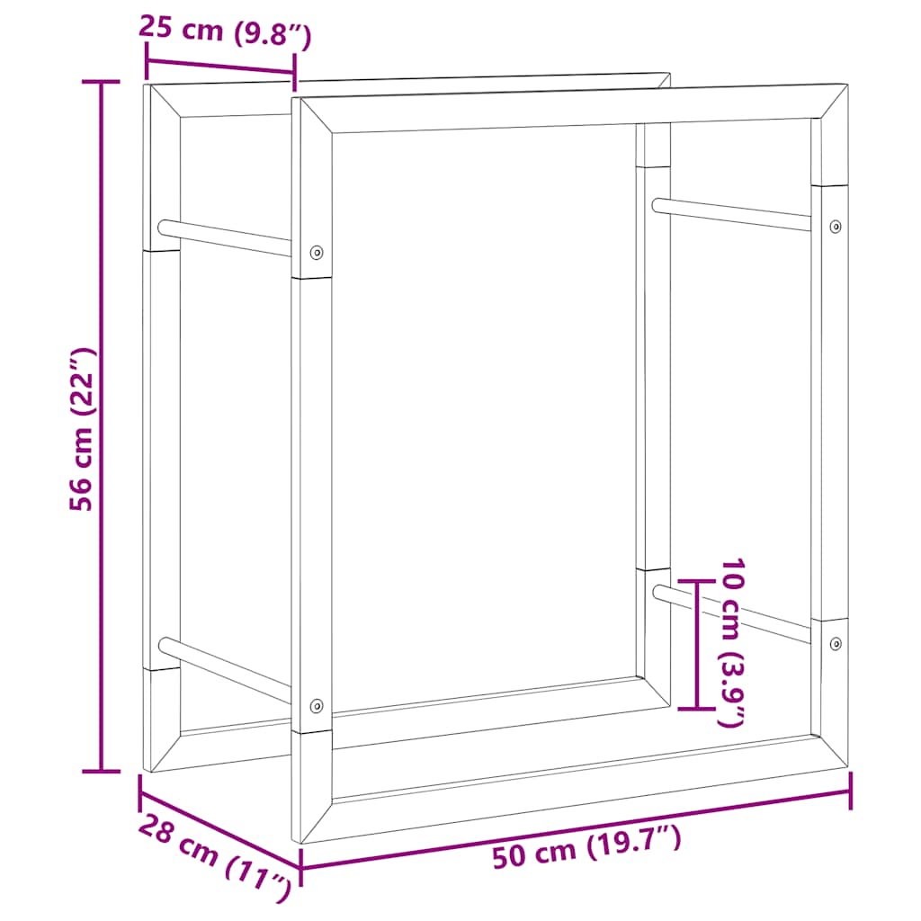Firewood rack, 50x28x56cm, stainless steel