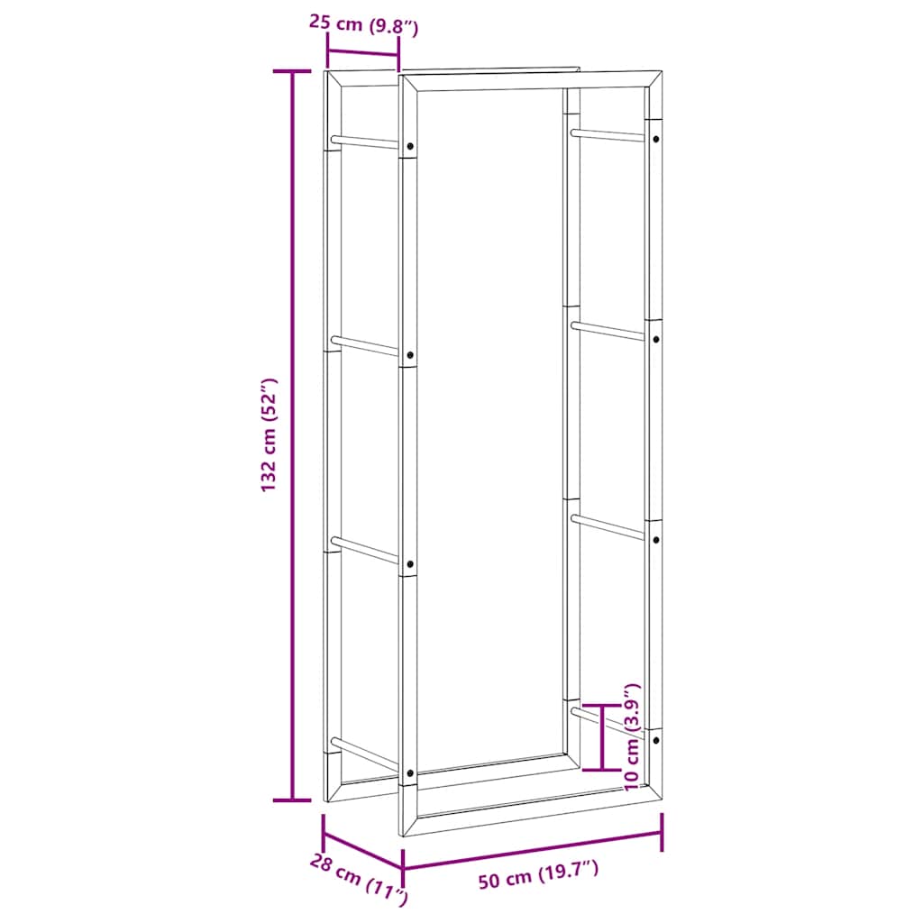 Log rack, 50x28x132 cm, stainless steel