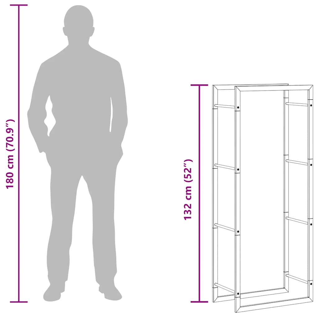 Log rack, 50x28x132 cm, stainless steel