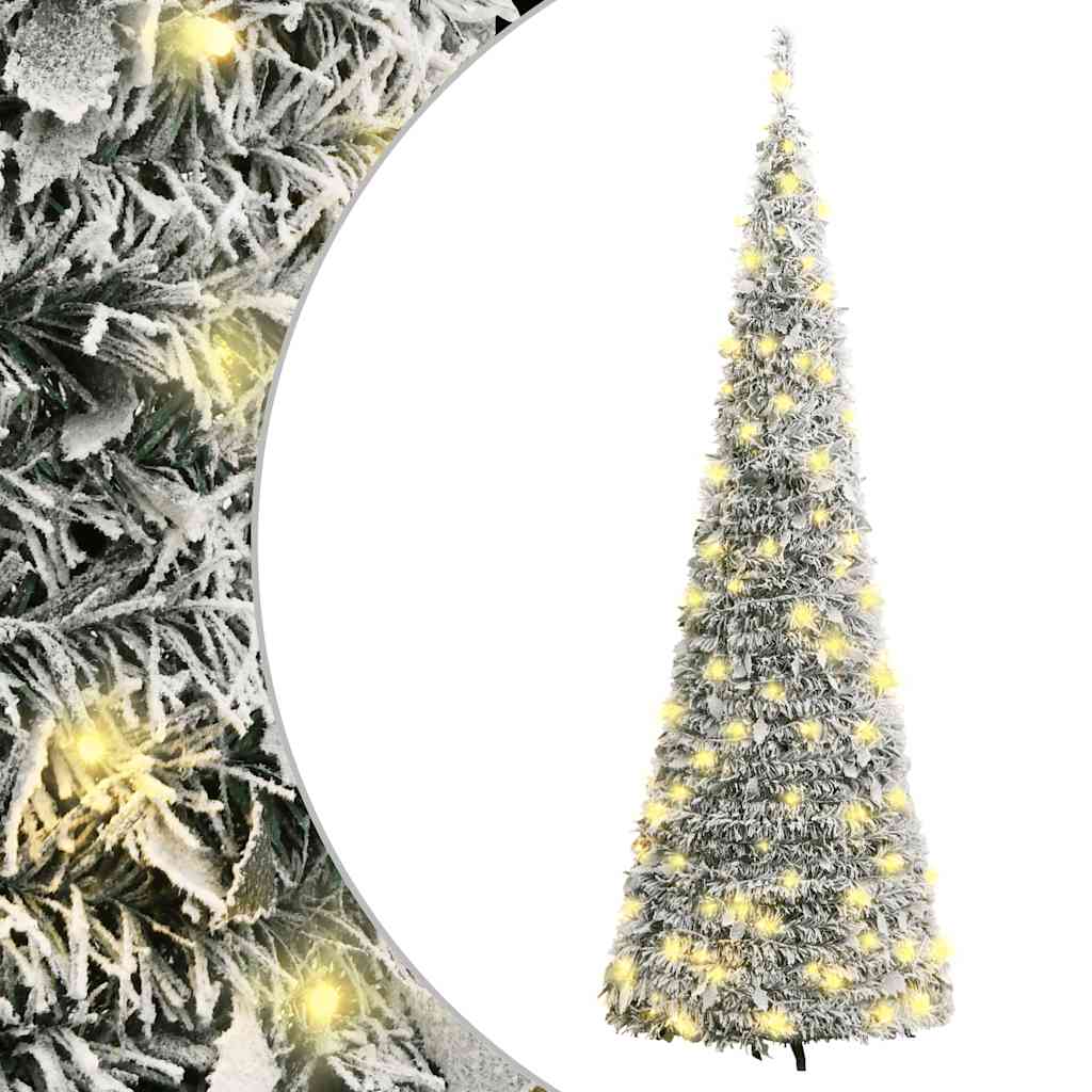 Salokāma mākslīgā Ziemassvētku eglīte ar sniegu, 150 cm, 100 LED