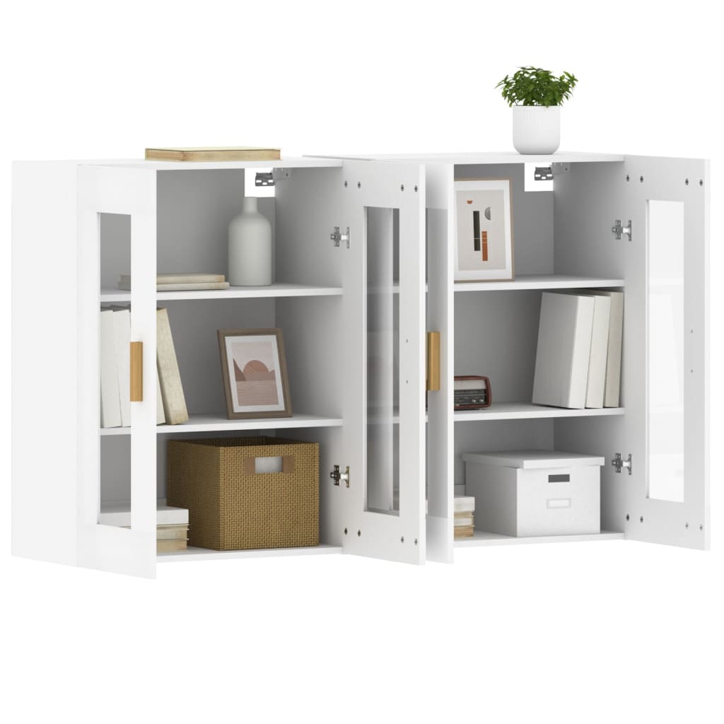 Wall-mounted cabinets, 2 pcs., white, wood