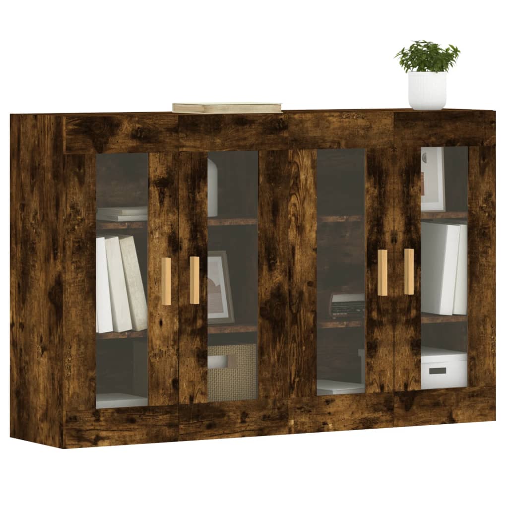Wall-mounted cabinets, 2 pcs., smoked, wood