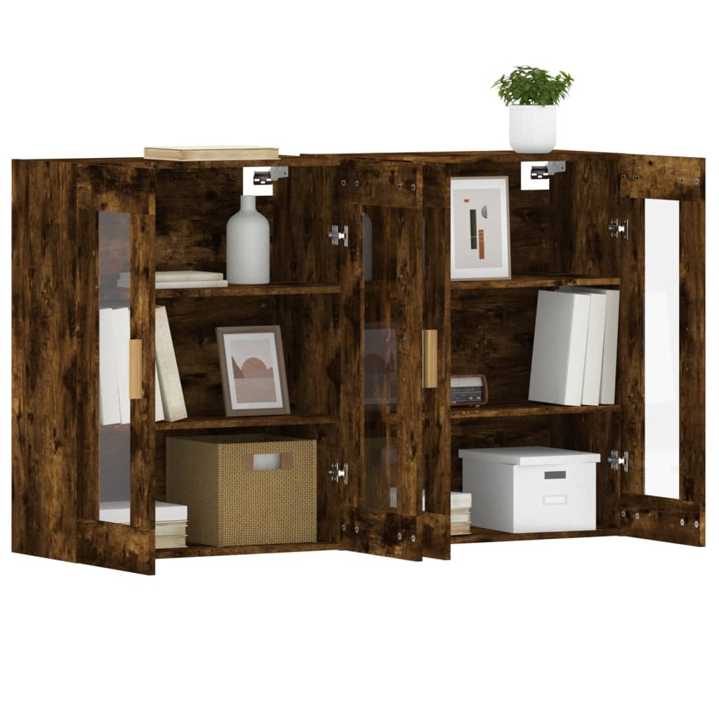 Wall-mounted cabinets, 2 pcs., smoked, wood