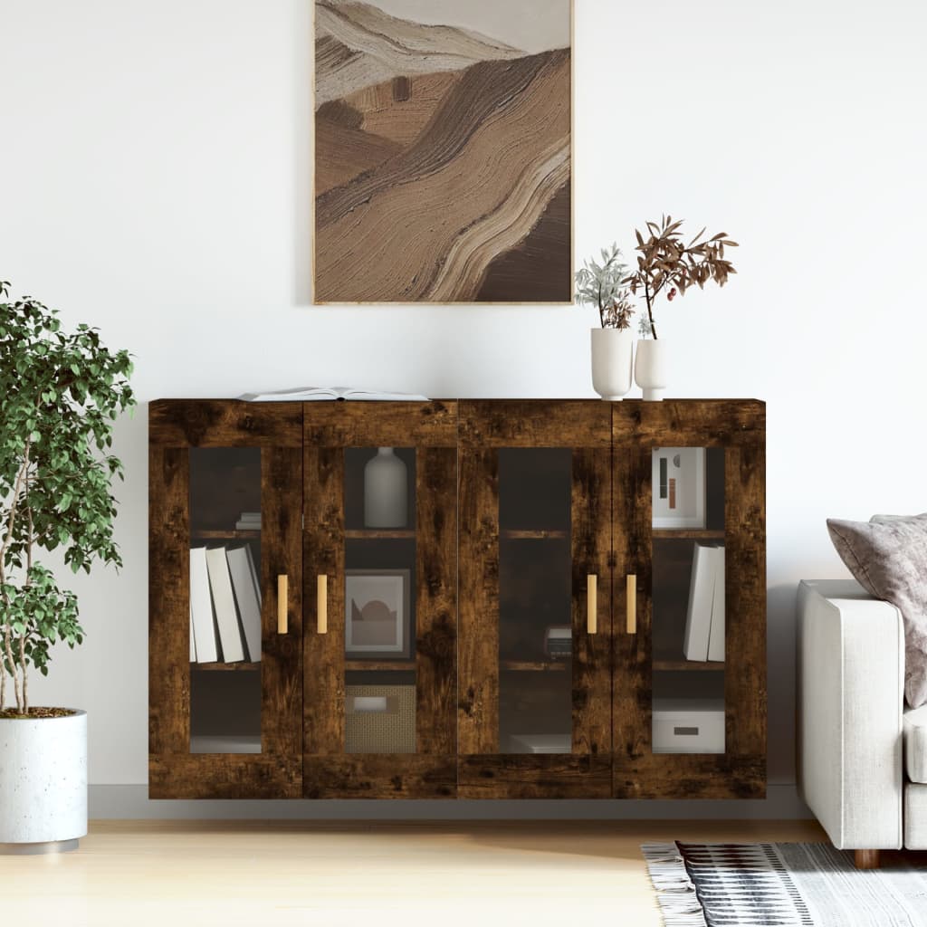 Wall-mounted cabinets, 2 pcs., smoked, wood