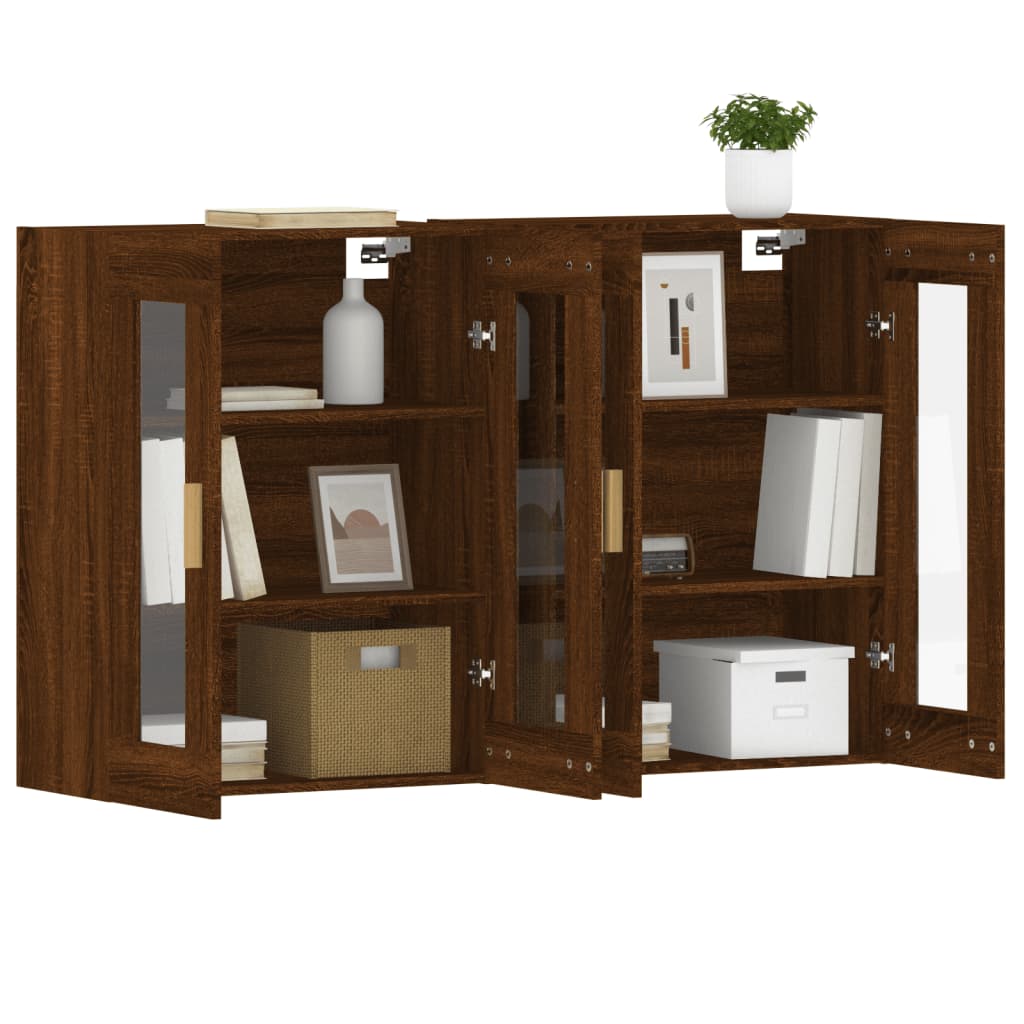 Wall-mounted cabinets, 2 pcs, brown, wood