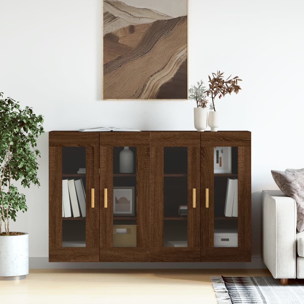 Wall-mounted cabinets, 2 pcs, brown, wood