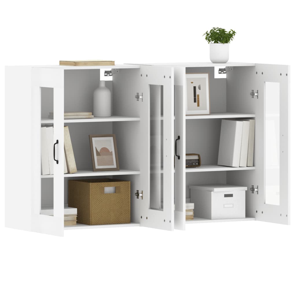 Wall-mounted cabinets, 2 pcs., white, wood
