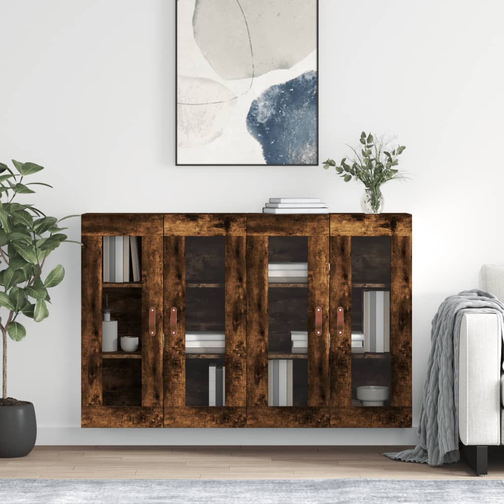 Wall-mounted cabinets, 2 pcs., smoked, wood