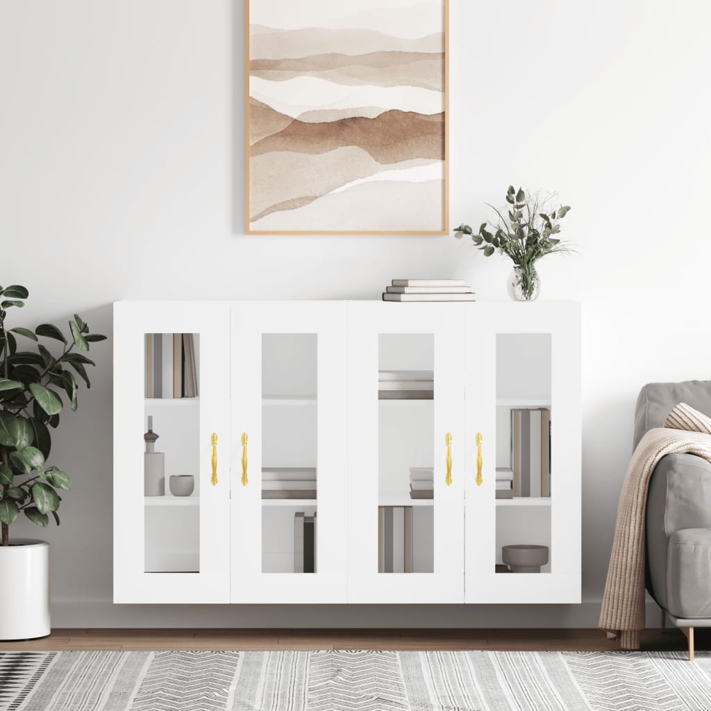 Wall-mounted cabinets, 2 pcs., white, wood