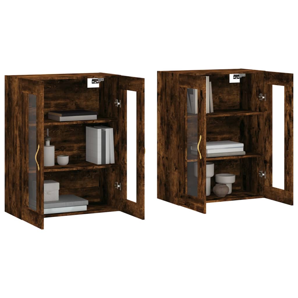 Wall-mounted cabinets, 2 pcs., smoked, wood